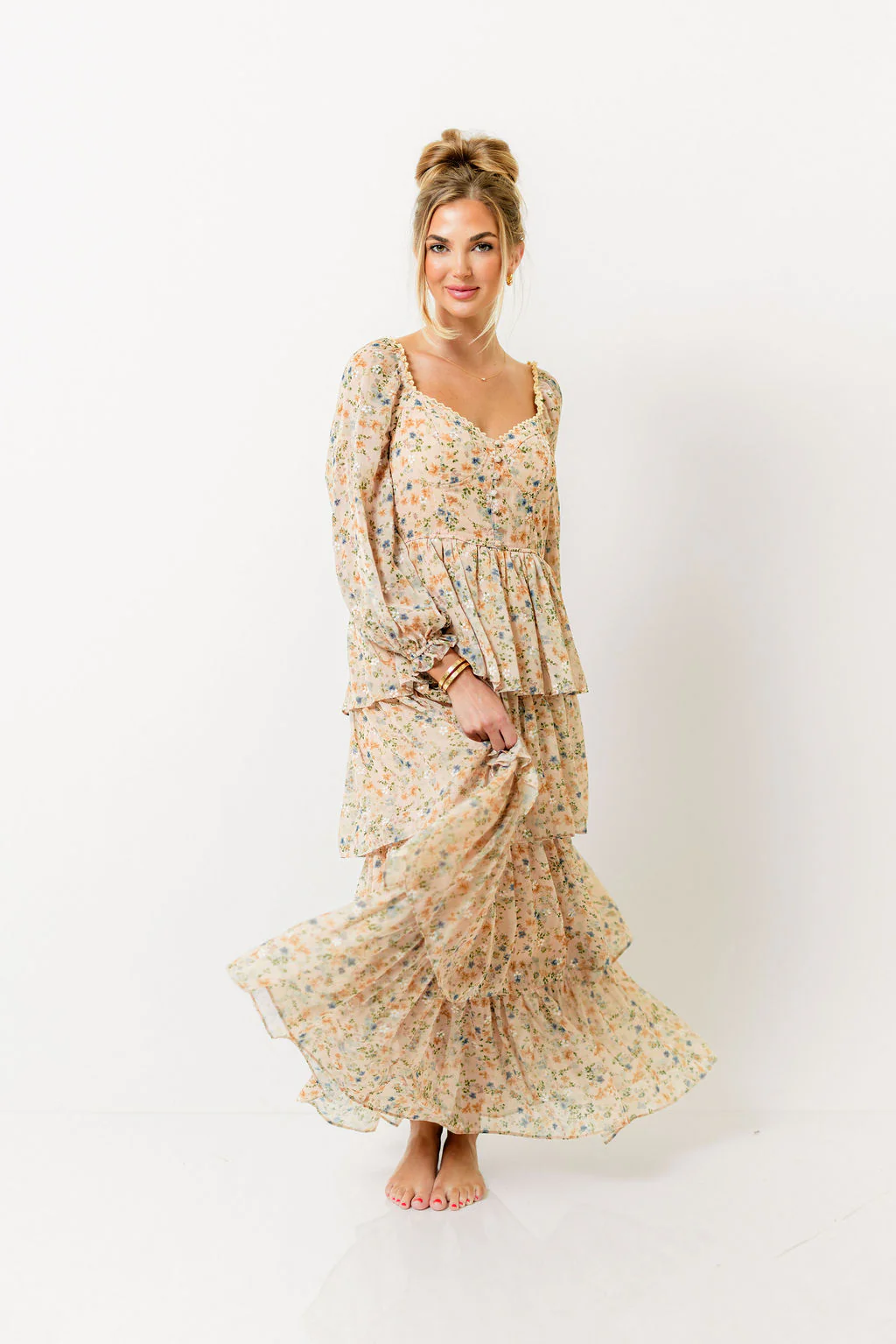 Shailene Tiered Floral Bustier Maxi Dress in Vintage Cream - Image 2