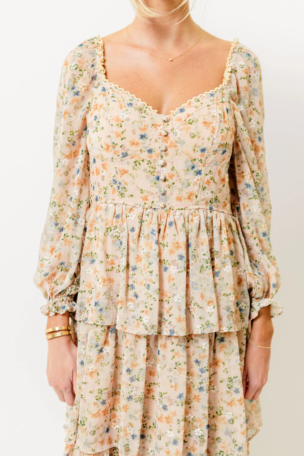 Shailene Tiered Floral Bustier Maxi Dress in Vintage Cream - Image 3