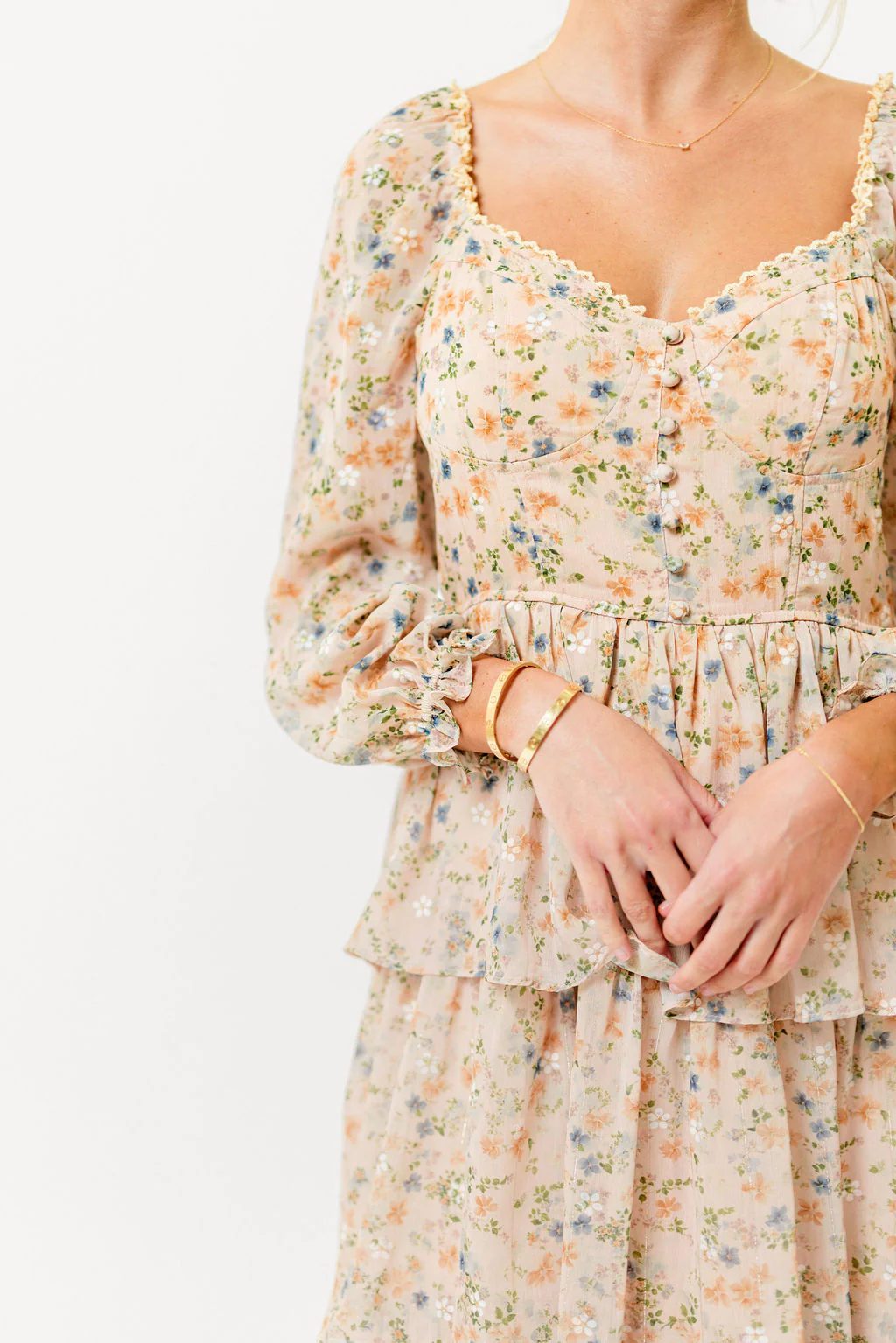 Shailene Tiered Floral Bustier Maxi Dress in Vintage Cream - Image 5