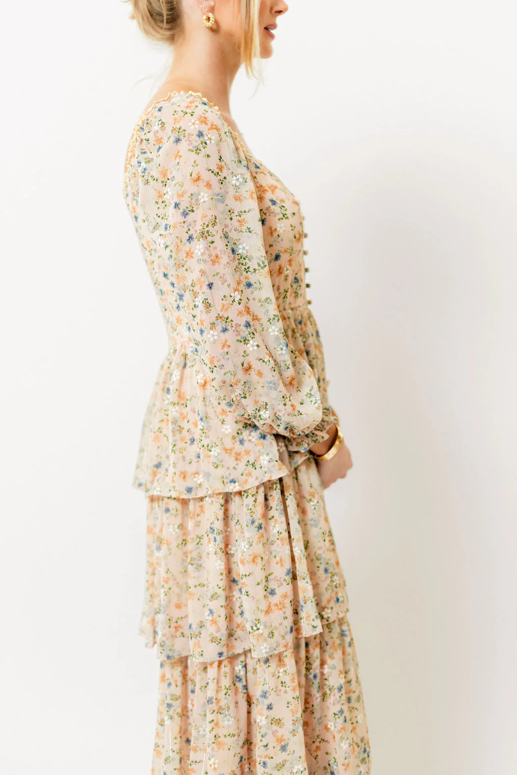 Shailene Tiered Floral Bustier Maxi Dress in Vintage Cream - Image 6