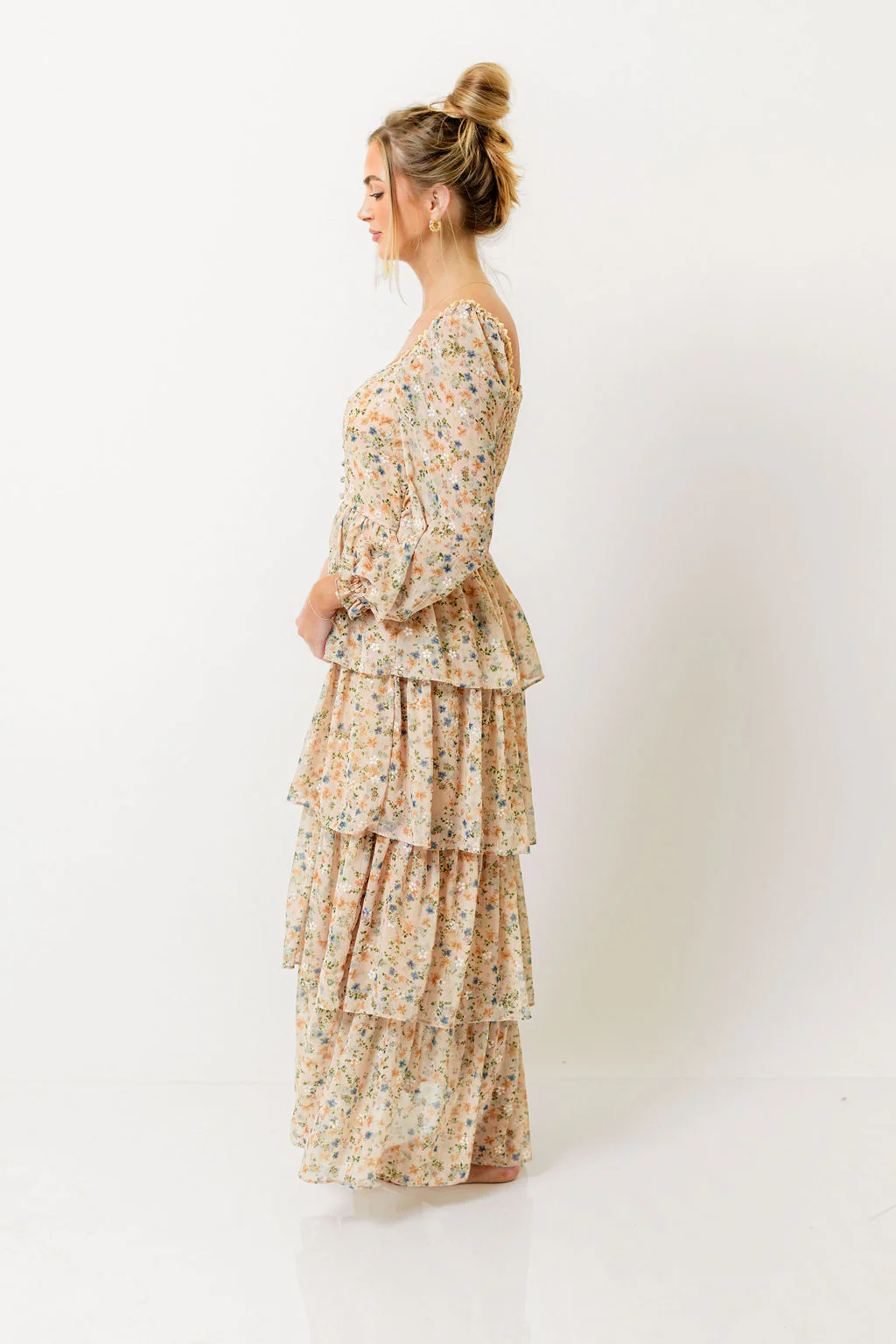 Shailene Tiered Floral Bustier Maxi Dress in Vintage Cream - Image 7
