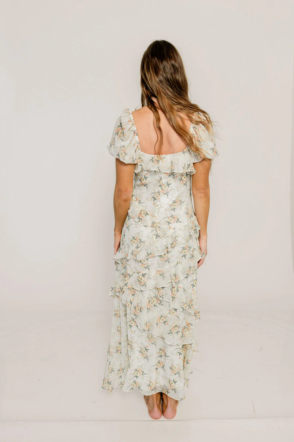 Shira Puff Sleeve Ruffle Maxi Dress in Ivory/Multi Floral - Image 5