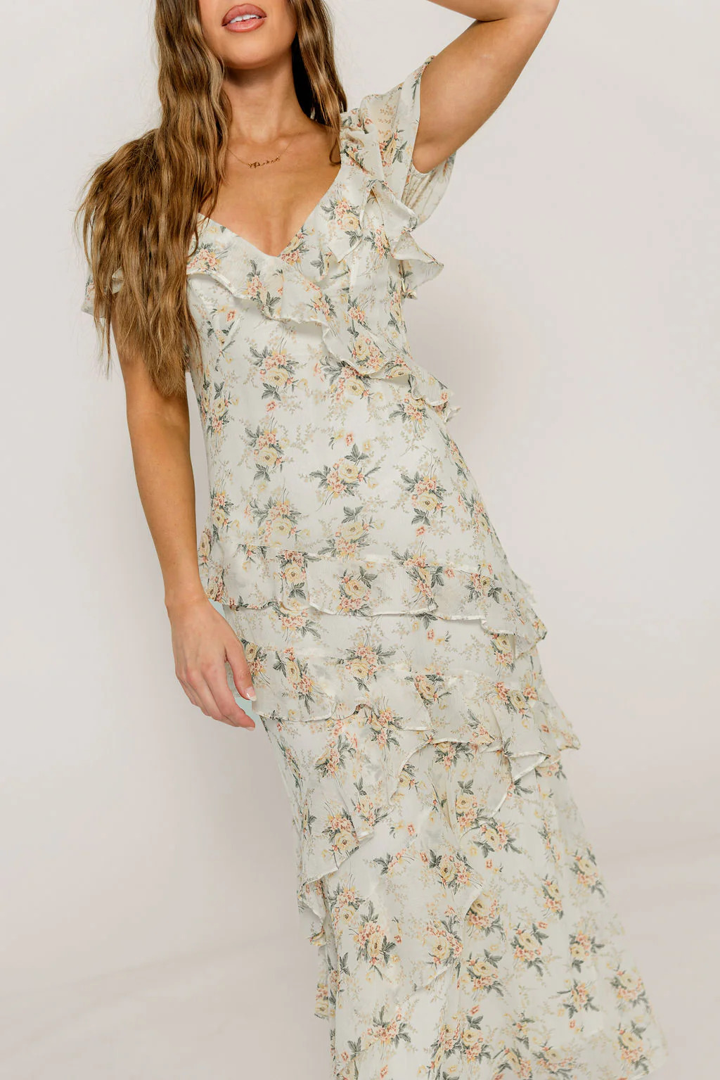 Shira Puff Sleeve Ruffle Maxi Dress in Ivory/Multi Floral - Image 6