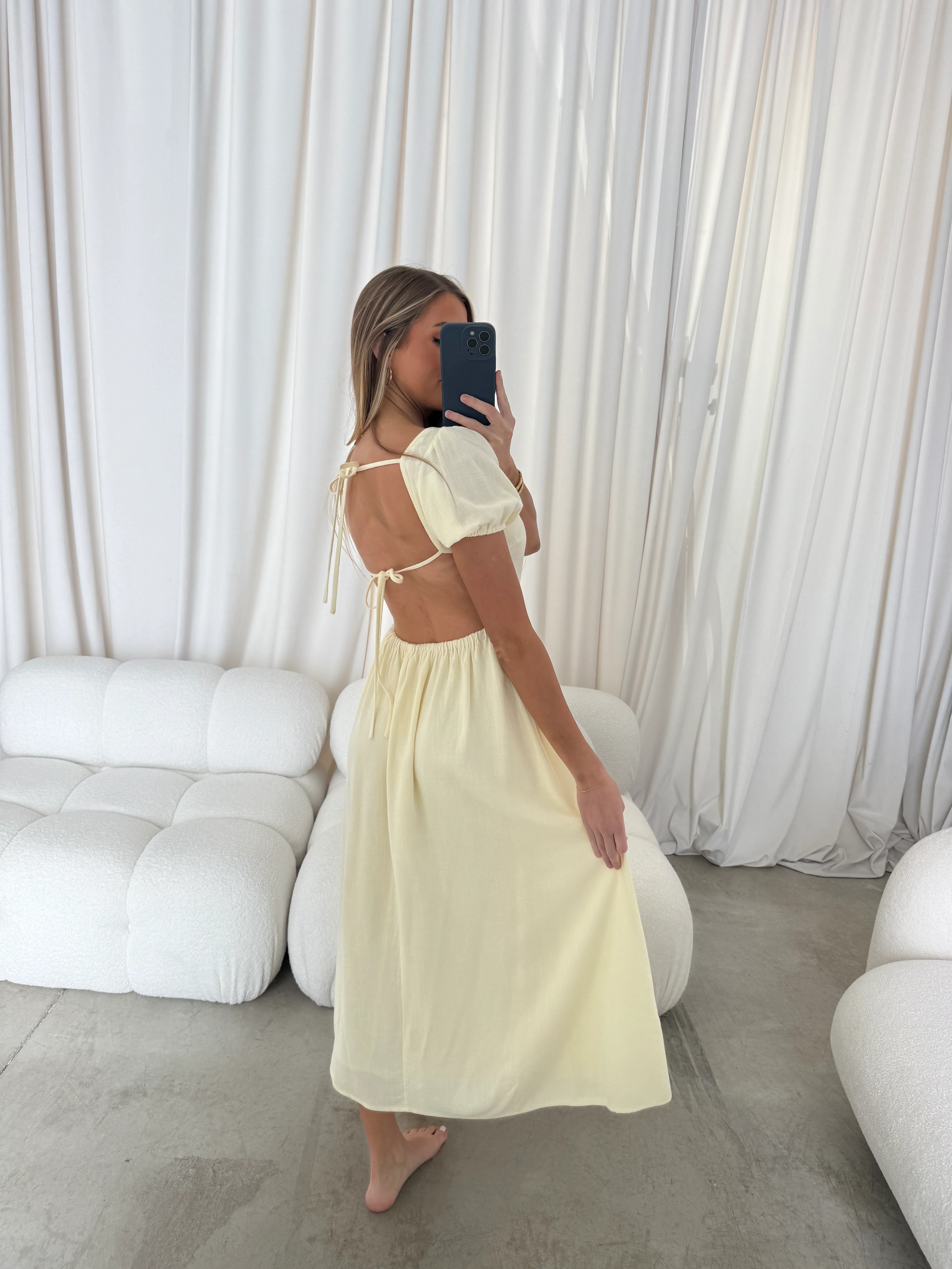 August Open Back Midi Dress in Ivory Cream - Bump Friendly - Image 11
