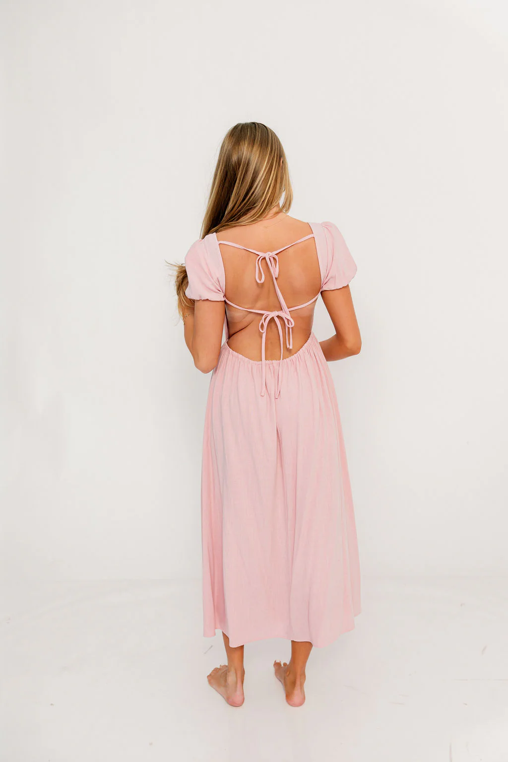 August Open Back Midi Dress in Peony - Bump Friendly - Image 10