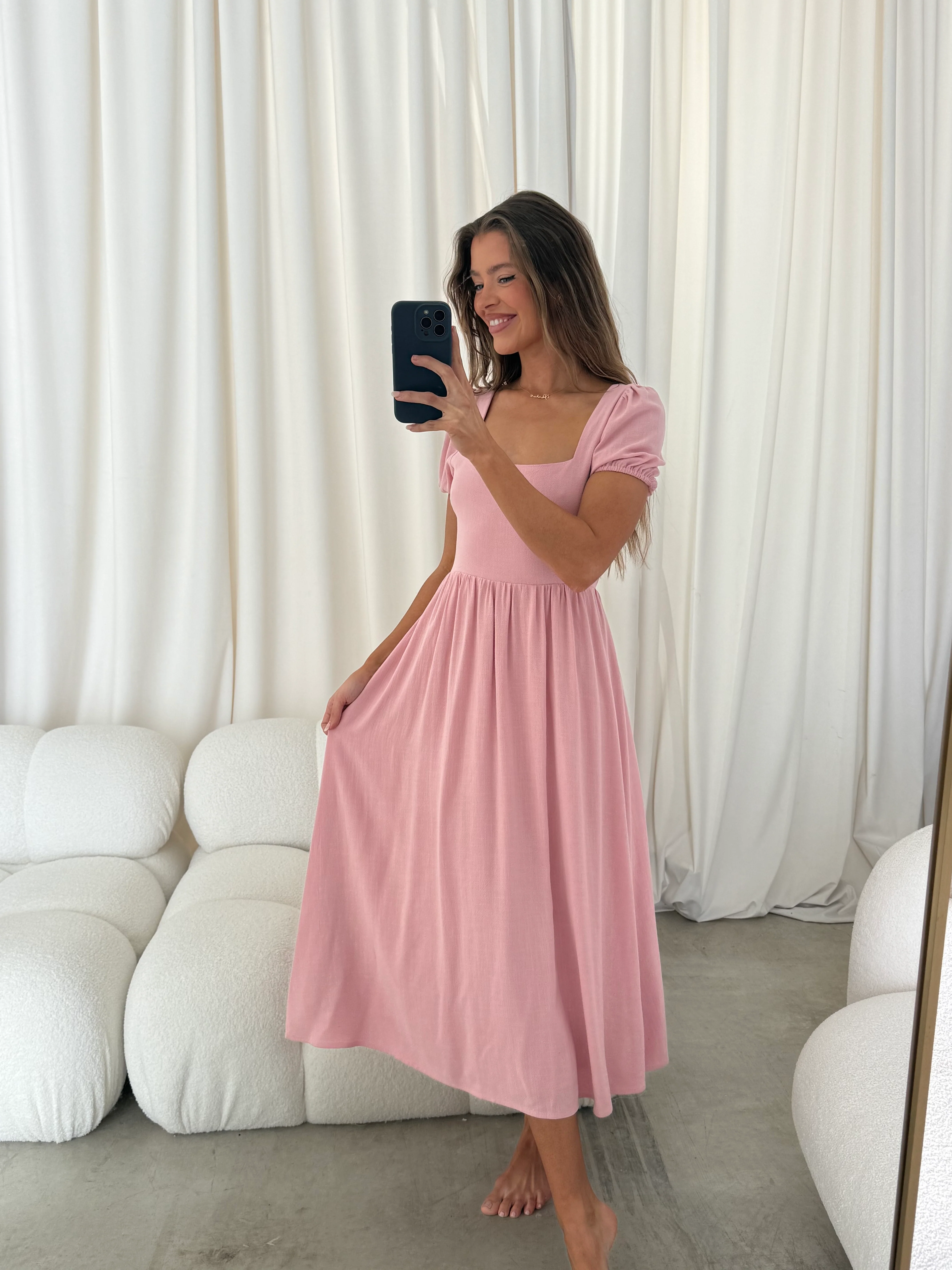 August Open Back Midi Dress in Peony - Bump Friendly - Image 11