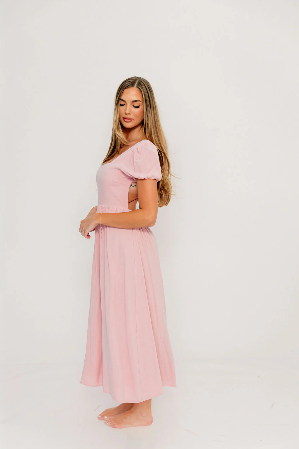 August Open Back Midi Dress in Peony - Bump Friendly - Image 4