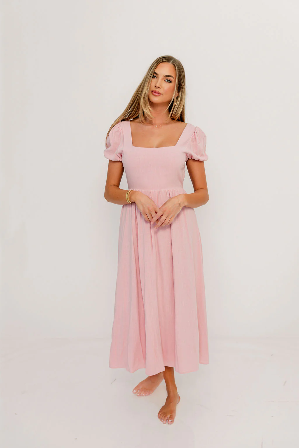 August Open Back Midi Dress in Peony - Bump Friendly - Image 6