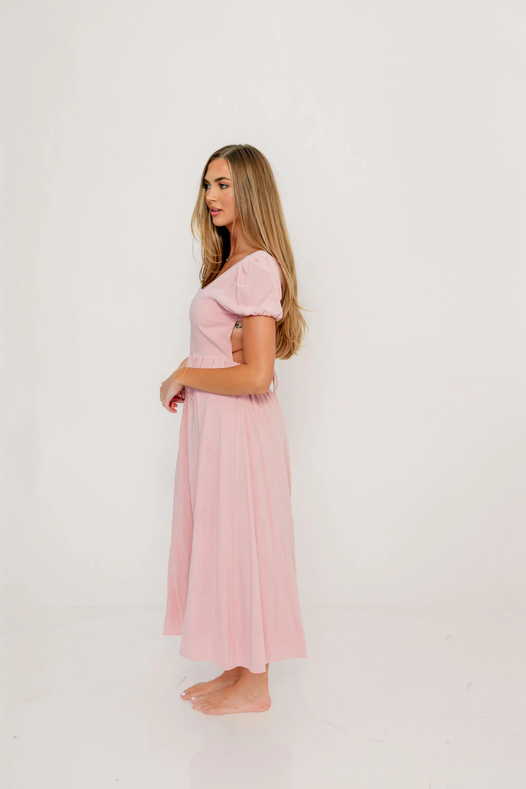 August Open Back Midi Dress in Peony - Bump Friendly - Image 9