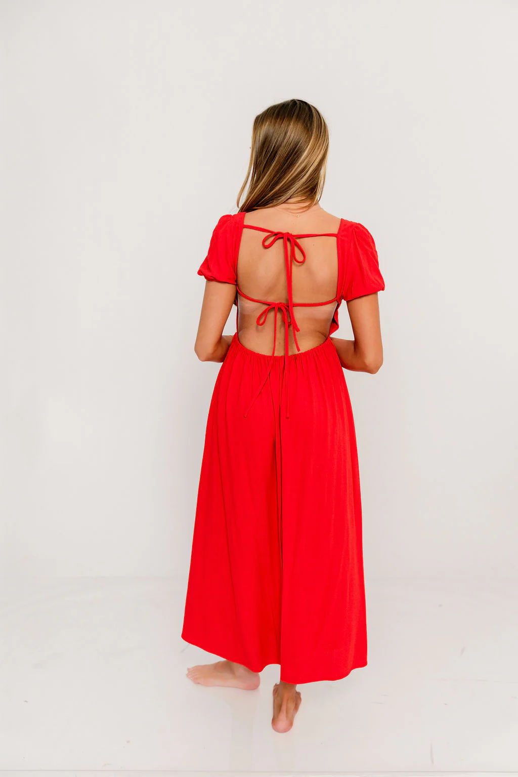 August Open Back Midi Dress in Poppy - Bump Friendly - Image 3