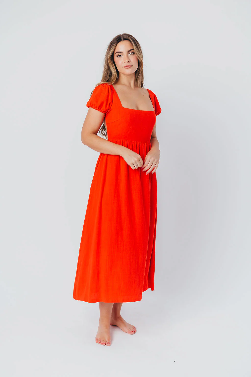 August Open Back Midi Dress in Poppy - Bump Friendly - Image 7