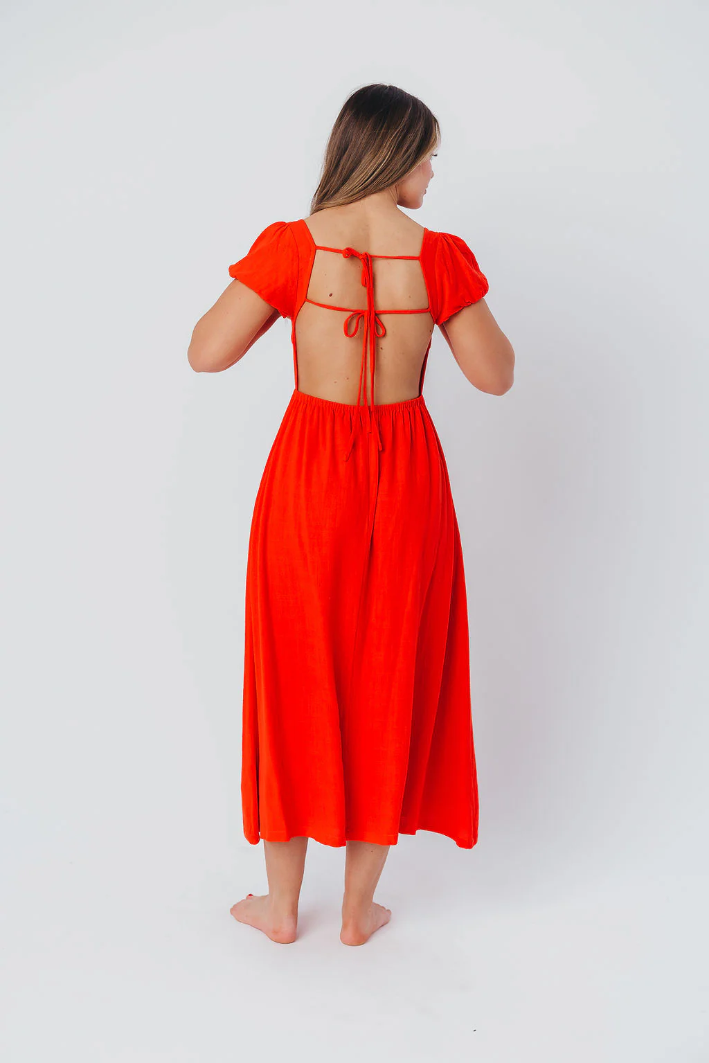 August Open Back Midi Dress in Poppy - Bump Friendly - Image 9