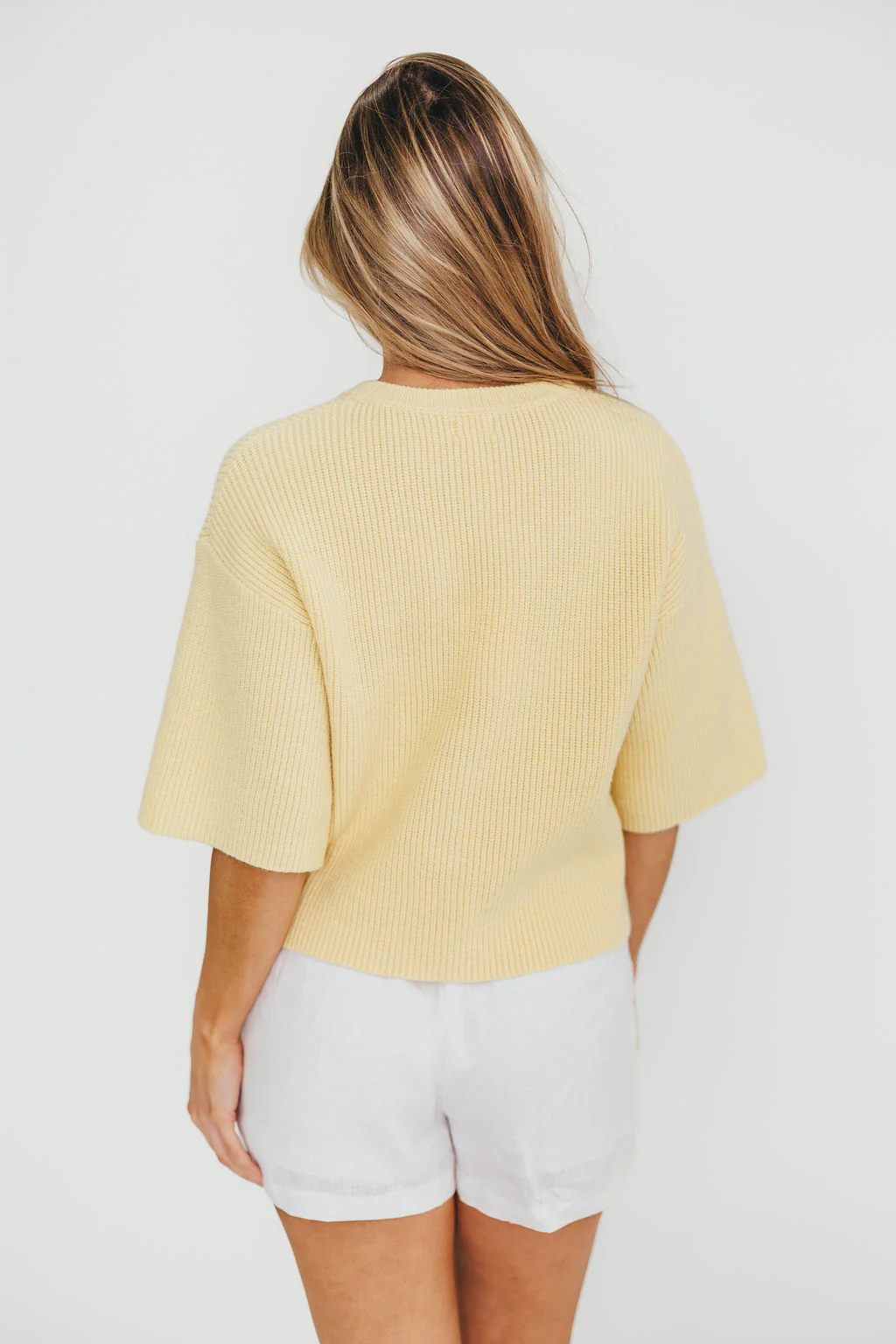 Karen Short Sleeve Cardigan in Yellow - Image 4