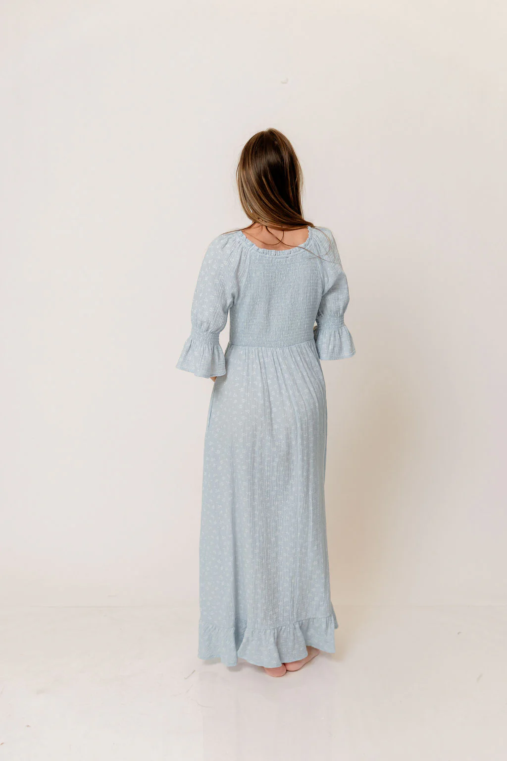 Sienna 100% Cotton Puff Sleeve Maxi Dress in Baby Blue Foliage - Bump Friendly - Image 14