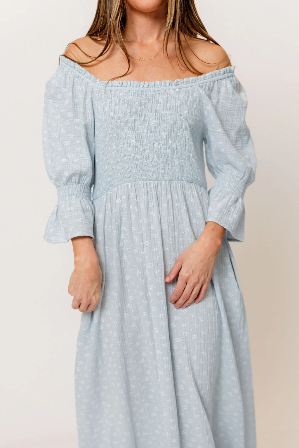 Sienna 100% Cotton Puff Sleeve Maxi Dress in Baby Blue Foliage - Bump Friendly - Image 17