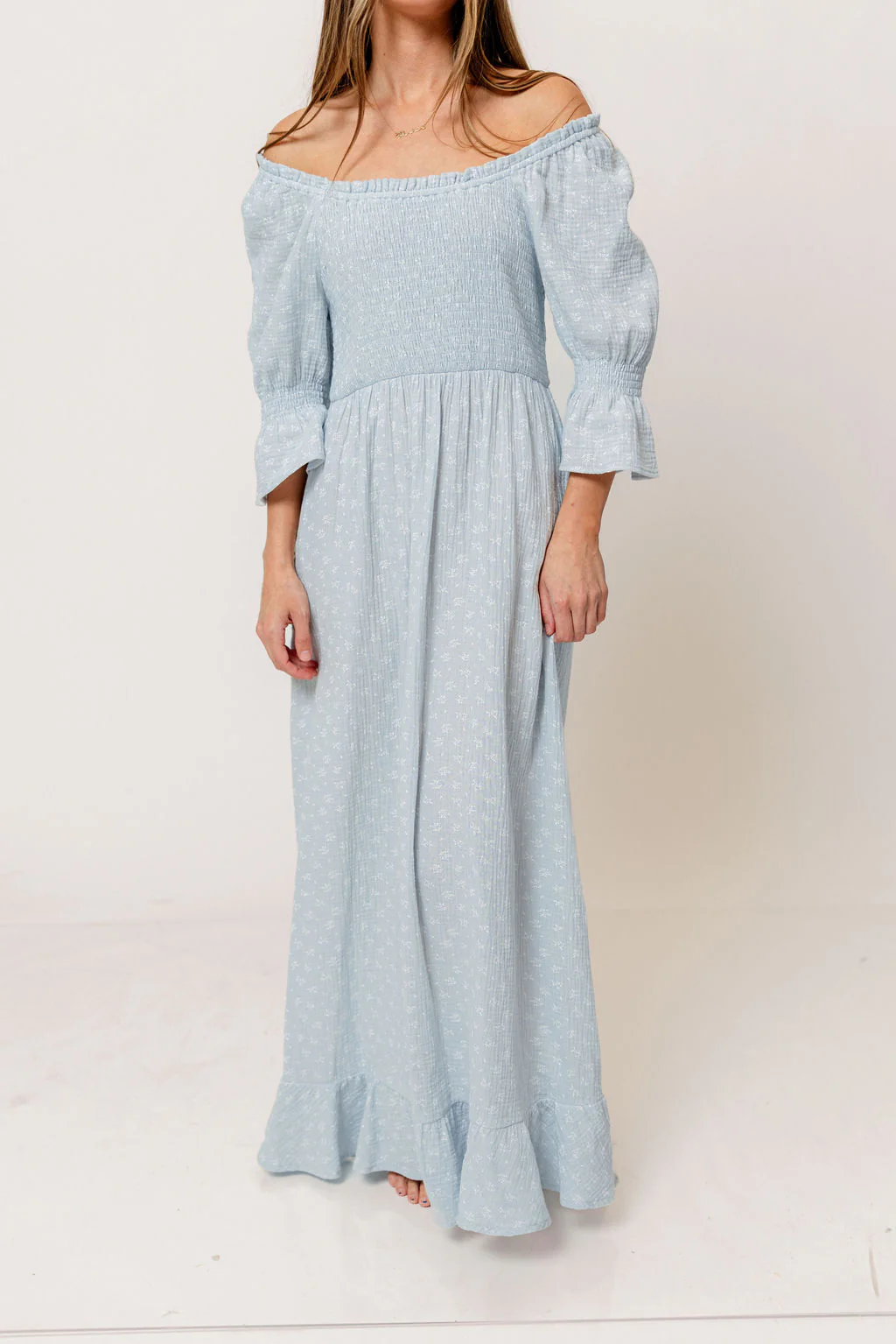 Sienna 100% Cotton Puff Sleeve Maxi Dress in Baby Blue Foliage - Bump Friendly - Image 18