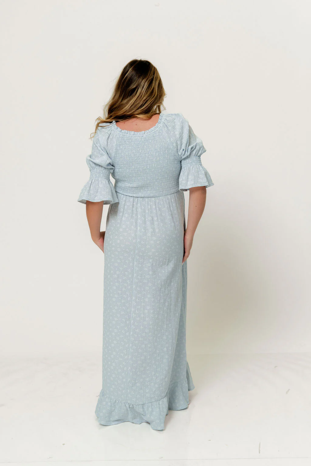 Sienna 100% Cotton Puff Sleeve Maxi Dress in Baby Blue Foliage - Bump Friendly - Image 5