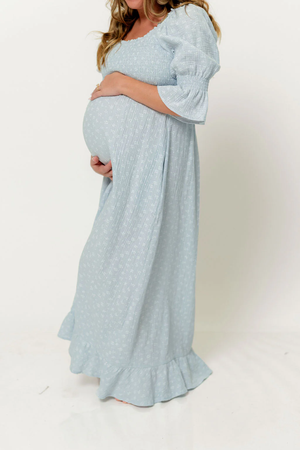 Sienna 100% Cotton Puff Sleeve Maxi Dress in Baby Blue Foliage - Bump Friendly - Image 9