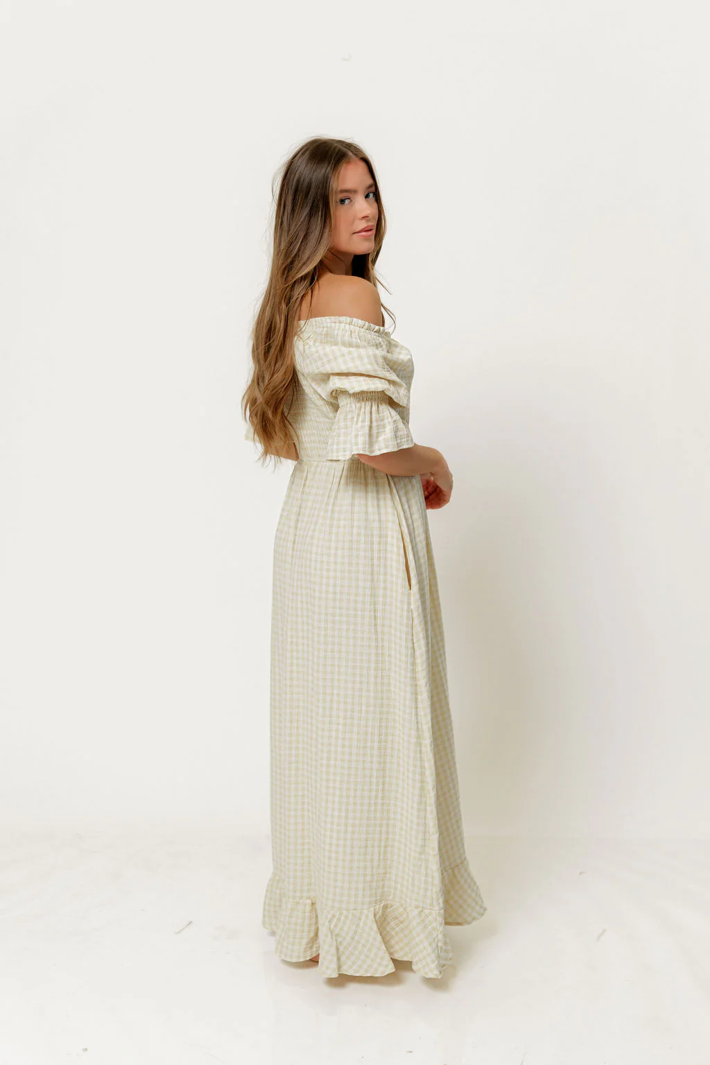 Sienna 100% Cotton Puff Sleeve Maxi Dress in Custard Plaid (Lined) - Bump Friendly - Image 7