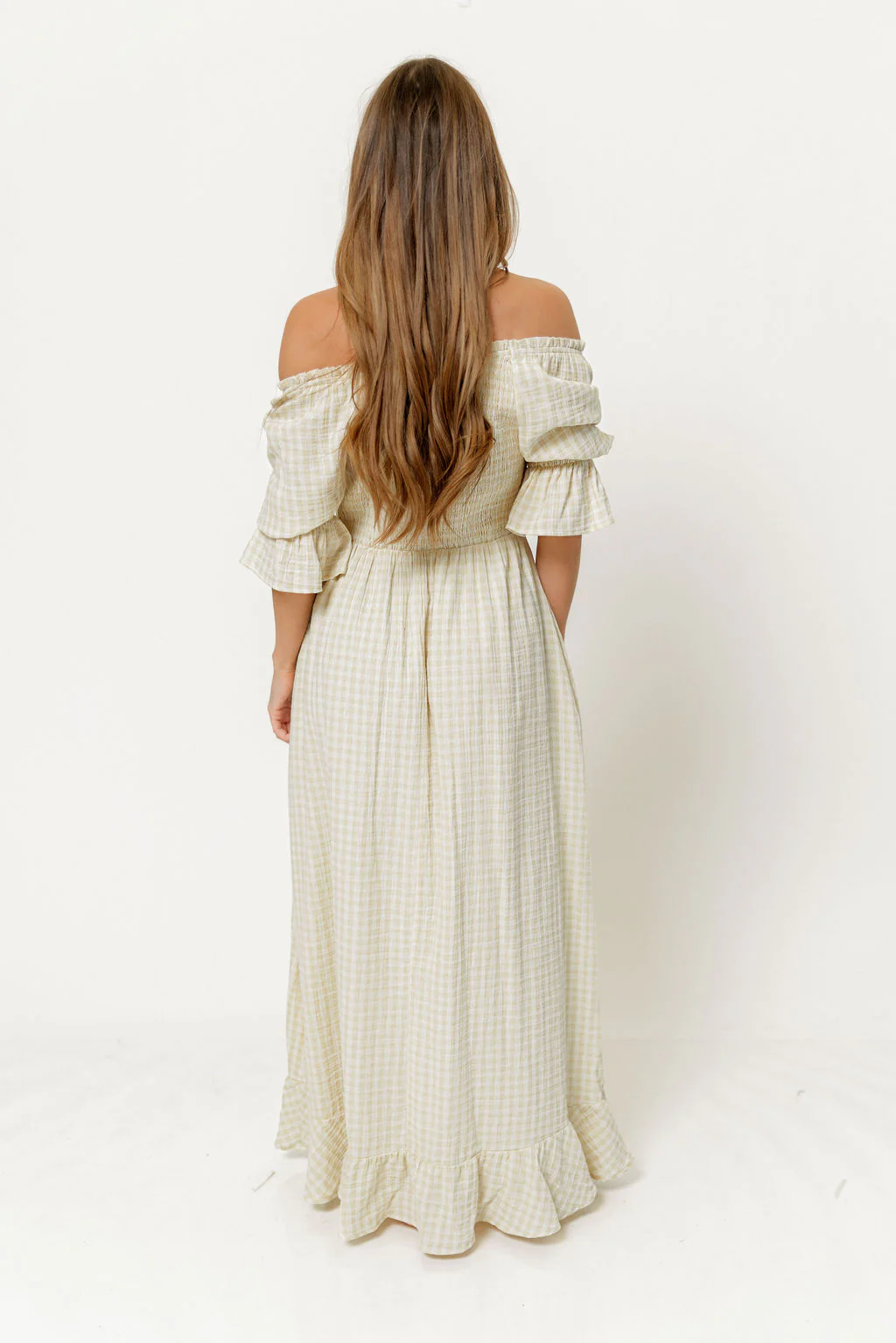 Sienna 100% Cotton Puff Sleeve Maxi Dress in Custard Plaid (Lined) - Bump Friendly - Image 9