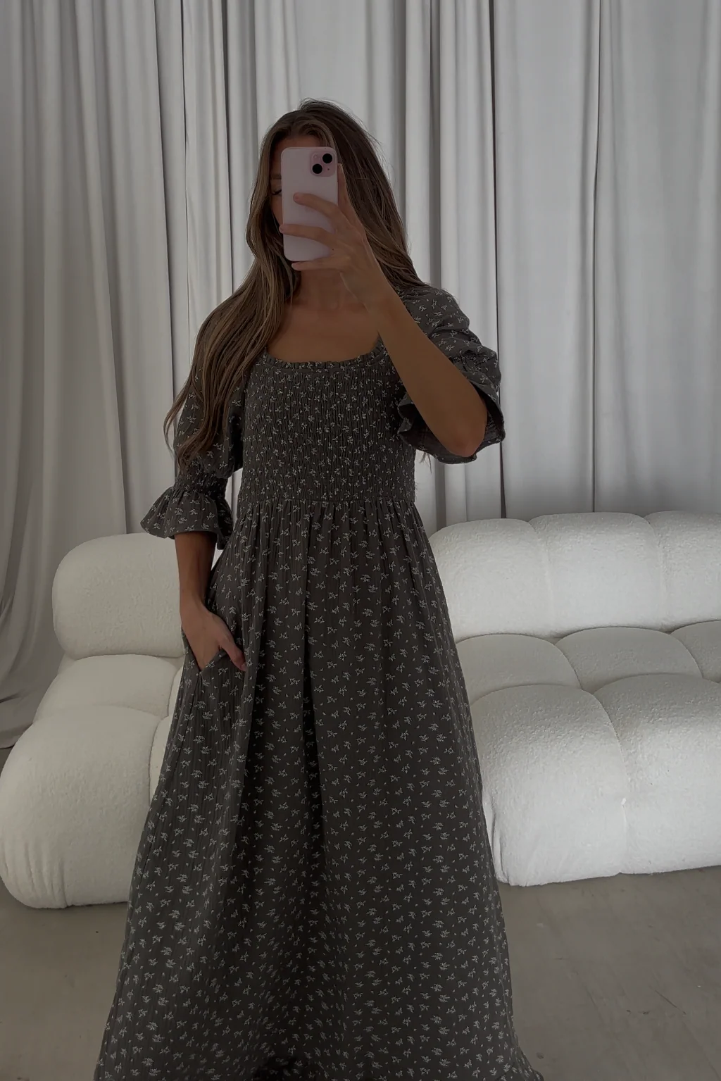 Sienna 100% Cotton Puff Sleeve Maxi Dress in Forest Foliage - Bump Friendly - Image 11