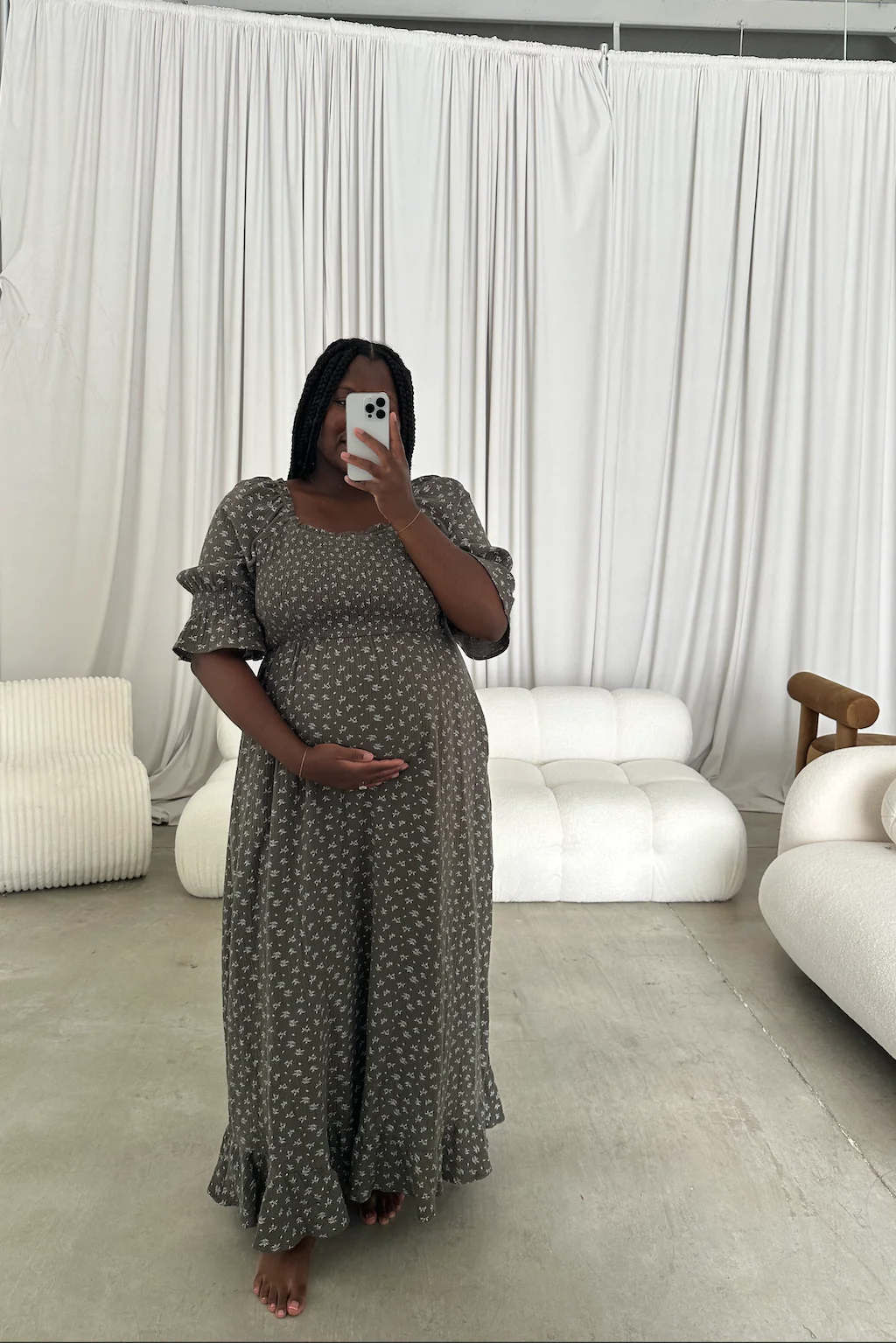 Sienna 100% Cotton Puff Sleeve Maxi Dress in Forest Foliage - Bump Friendly - Image 12