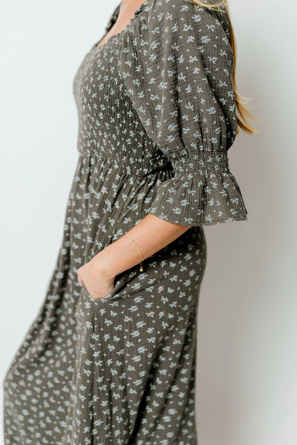 Sienna 100% Cotton Puff Sleeve Maxi Dress in Forest Foliage - Bump Friendly - Image 13
