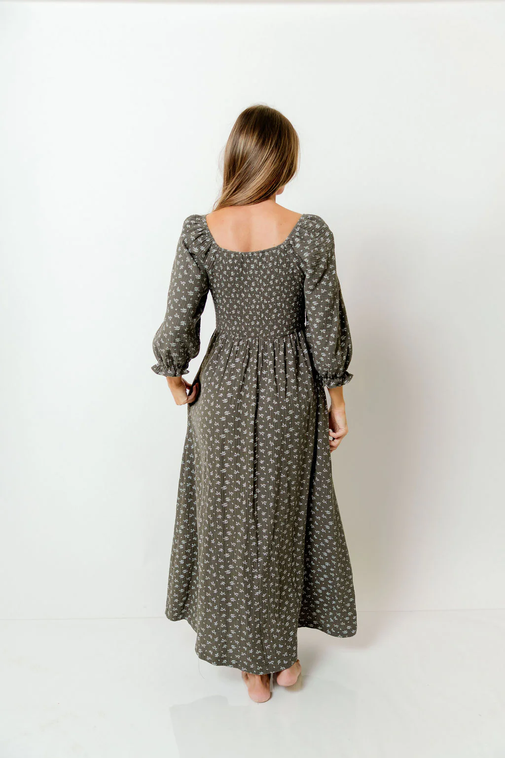 Sienna 100% Cotton Puff Sleeve Maxi Dress in Forest Foliage - Bump Friendly - Image 14