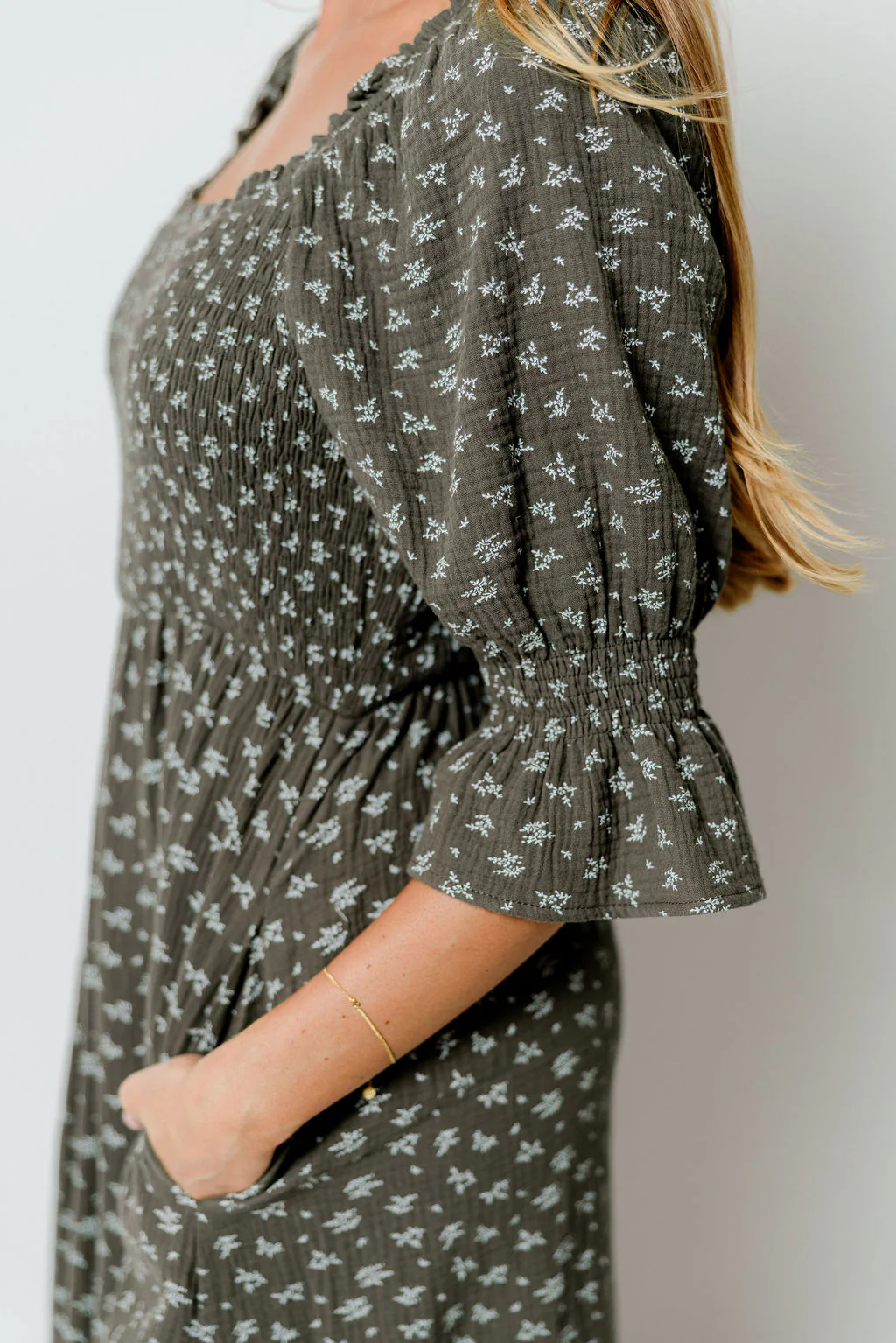 Sienna 100% Cotton Puff Sleeve Maxi Dress in Forest Foliage - Bump Friendly - Image 15