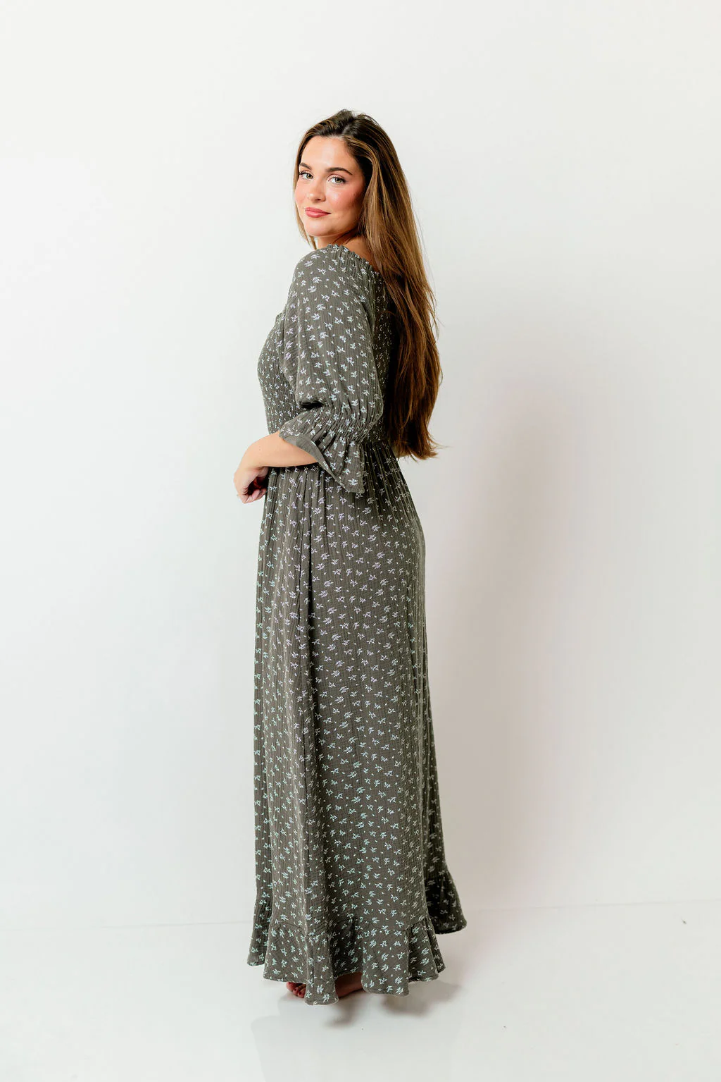 Sienna 100% Cotton Puff Sleeve Maxi Dress in Forest Foliage - Bump Friendly - Image 17