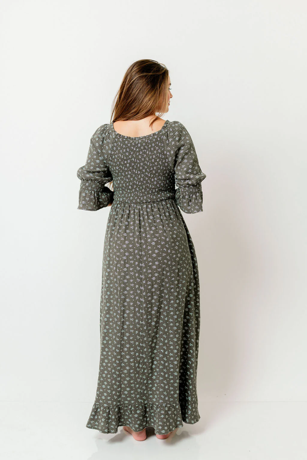 Sienna 100% Cotton Puff Sleeve Maxi Dress in Forest Foliage - Bump Friendly - Image 18