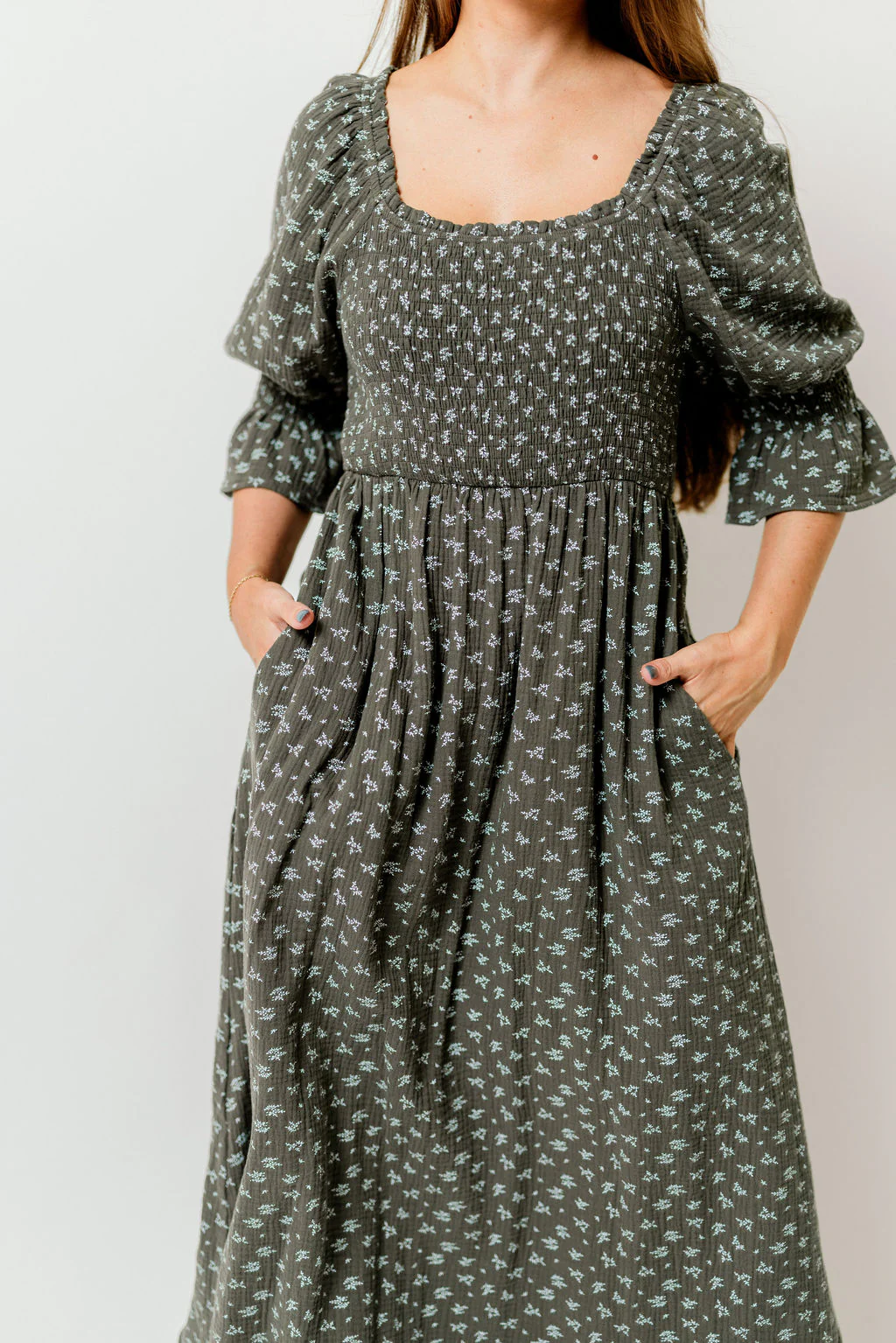 Sienna 100% Cotton Puff Sleeve Maxi Dress in Forest Foliage - Bump Friendly - Image 19