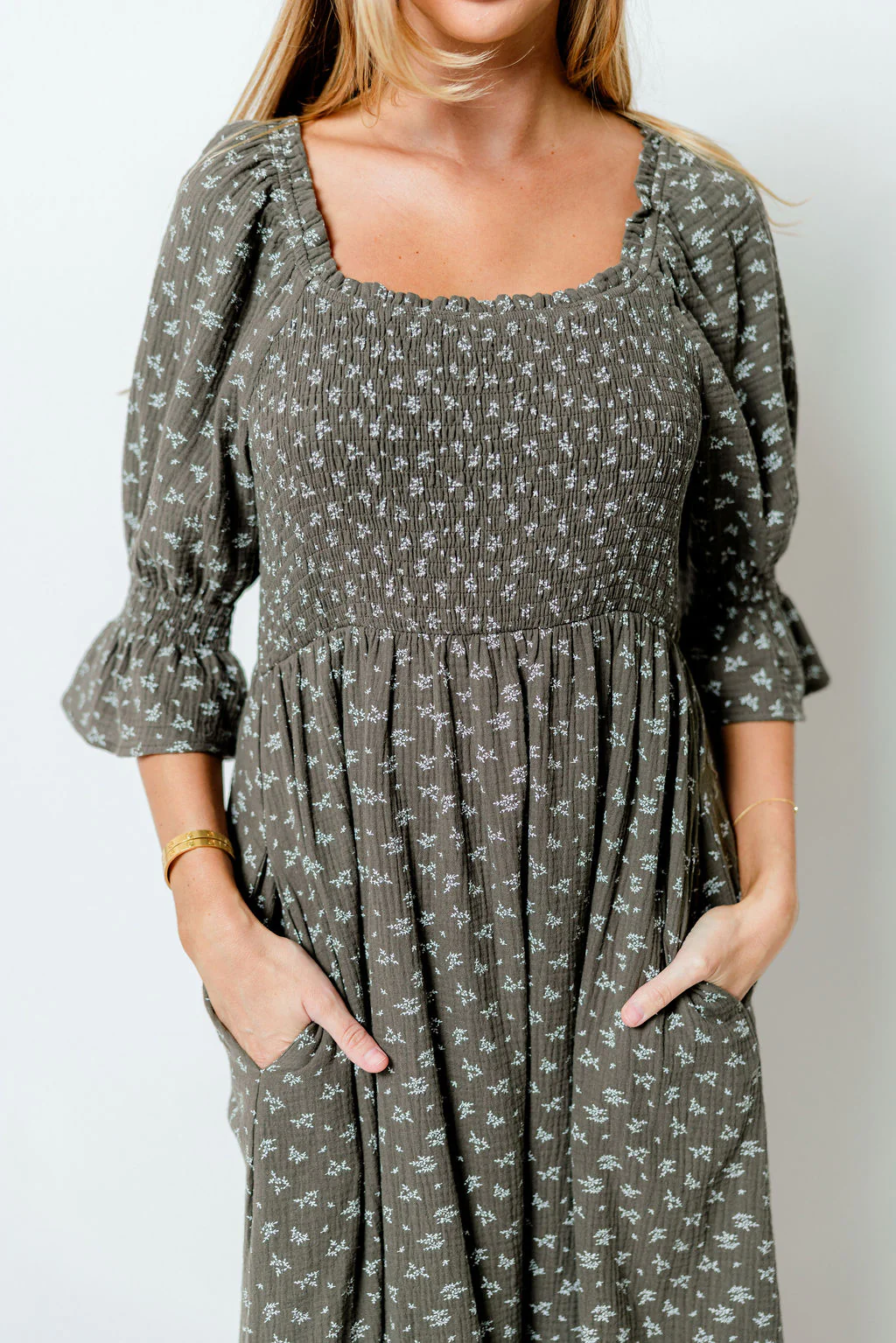 Sienna 100% Cotton Puff Sleeve Maxi Dress in Forest Foliage - Bump Friendly - Image 4