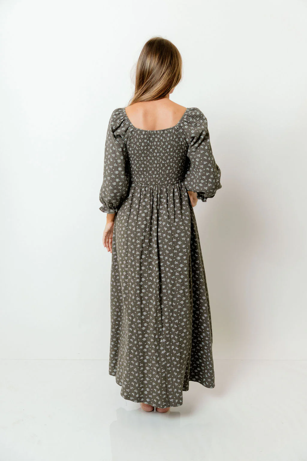Sienna 100% Cotton Puff Sleeve Maxi Dress in Forest Foliage - Bump Friendly - Image 7