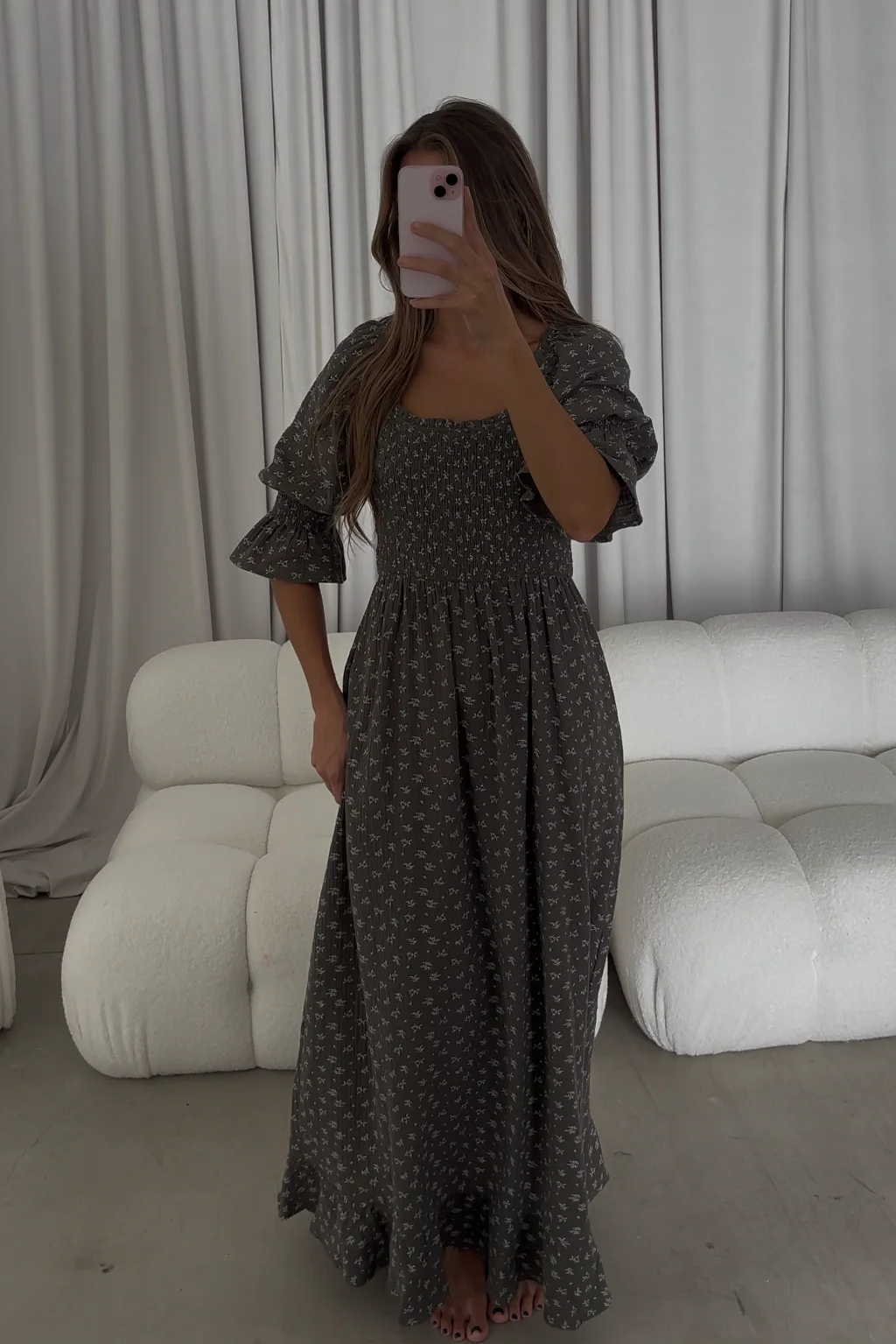 Sienna 100% Cotton Puff Sleeve Maxi Dress in Forest Foliage - Bump Friendly - Image 9