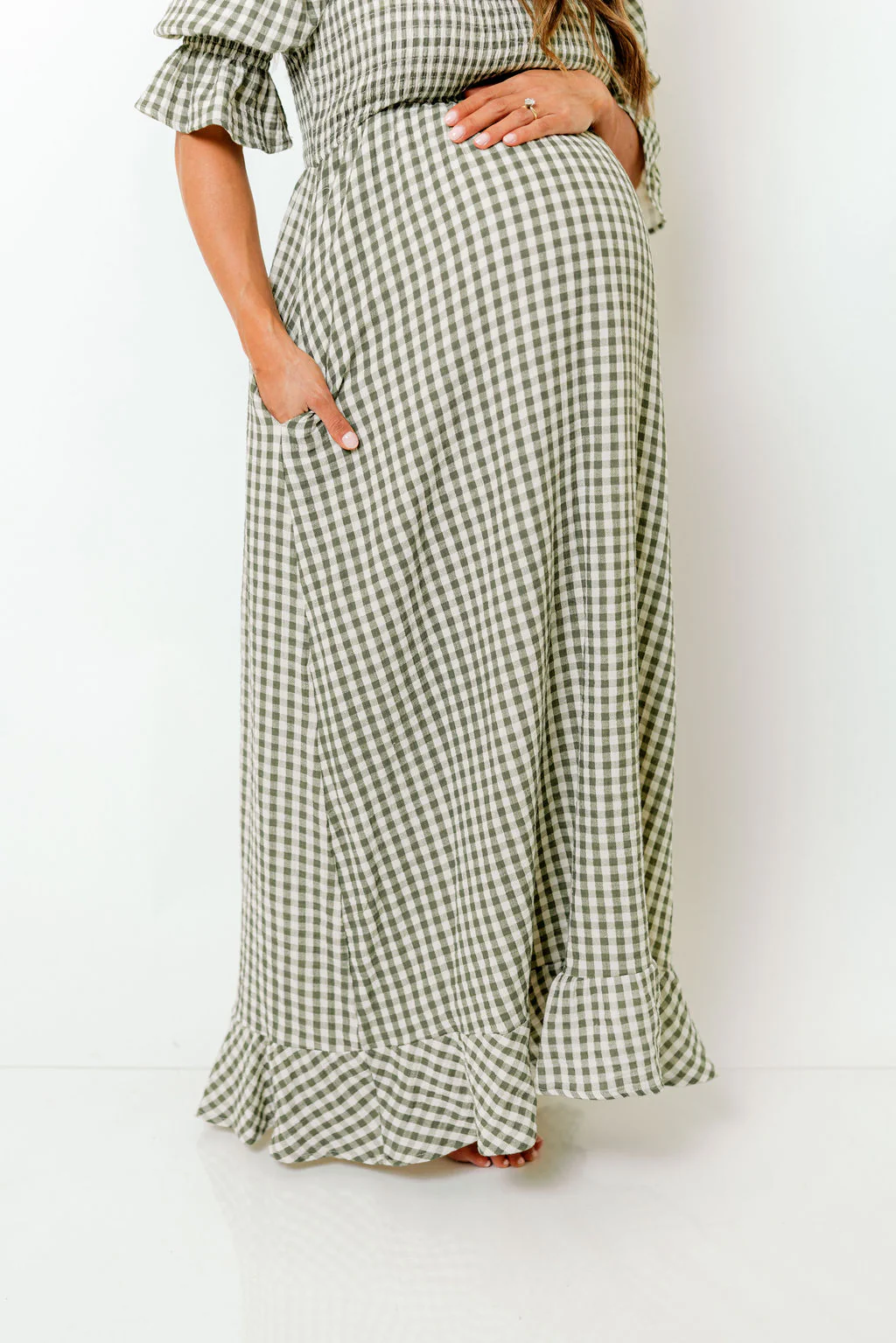 Sienna 100% Cotton Puff Sleeve Maxi Dress in Forest Plaid (Lined) - Bump Friendly - Image 11