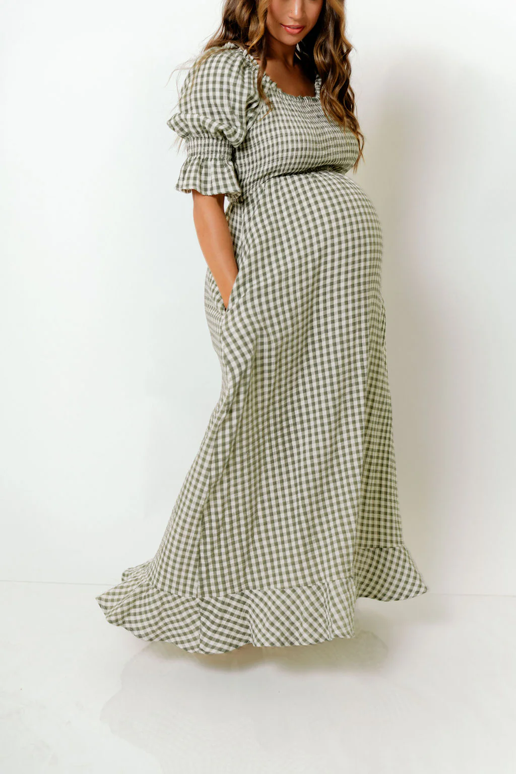 Sienna 100% Cotton Puff Sleeve Maxi Dress in Forest Plaid (Lined) - Bump Friendly - Image 13