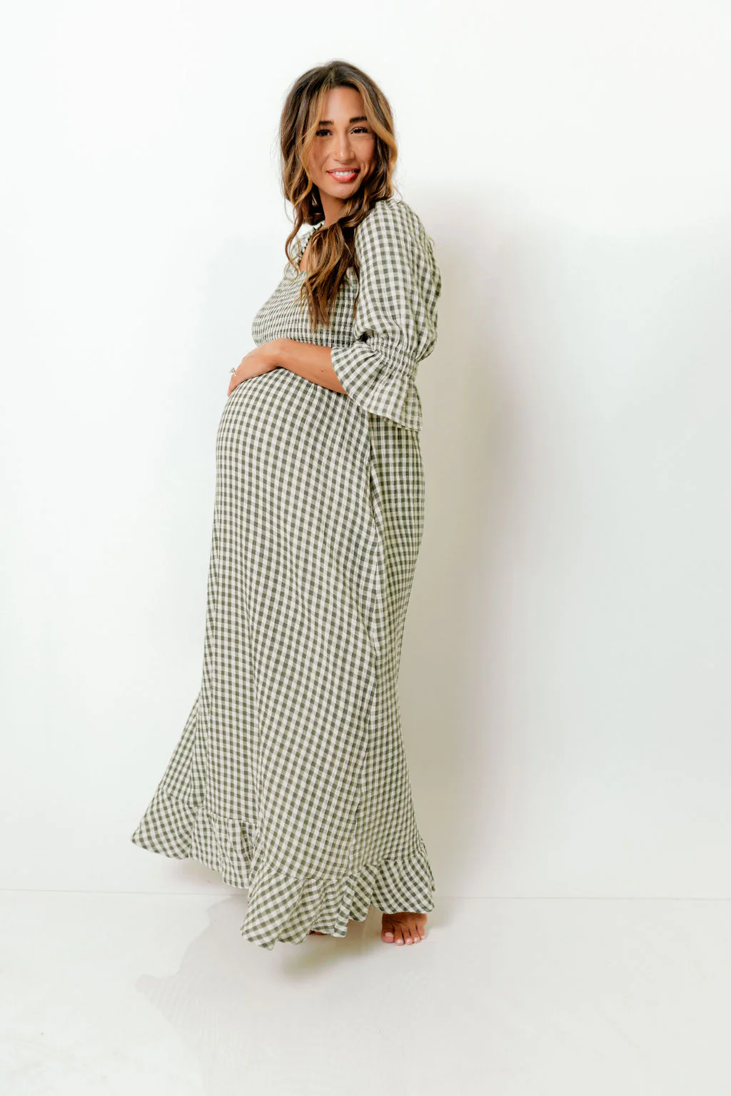 Sienna 100% Cotton Puff Sleeve Maxi Dress in Forest Plaid (Lined) - Bump Friendly - Image 14
