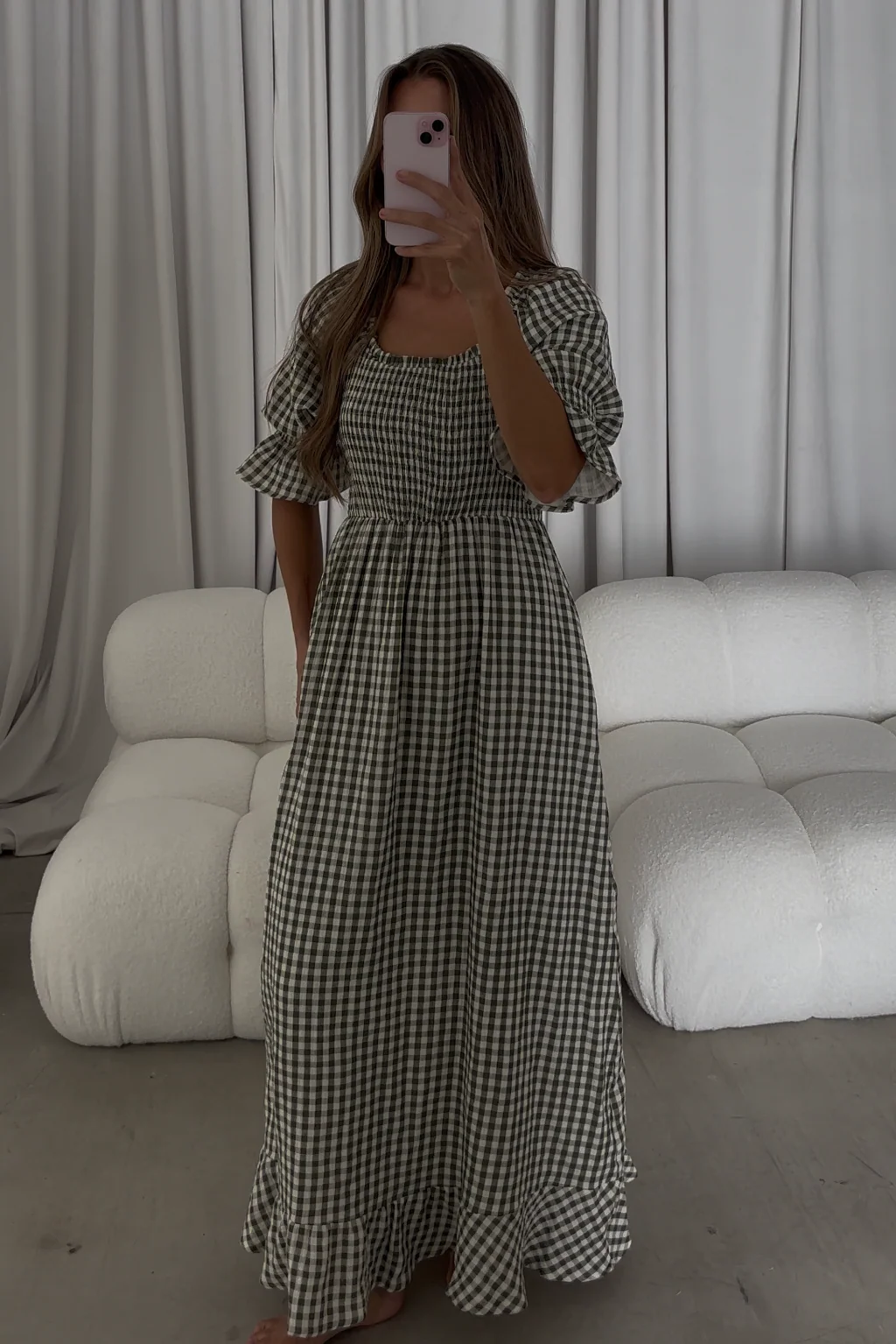 Sienna 100% Cotton Puff Sleeve Maxi Dress in Forest Plaid (Lined) - Bump Friendly - Image 16
