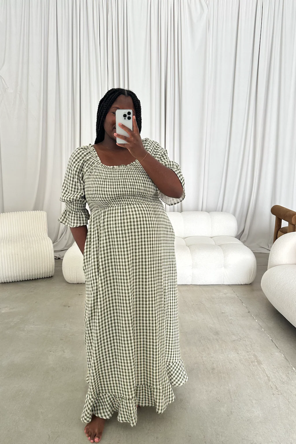 Sienna 100% Cotton Puff Sleeve Maxi Dress in Forest Plaid (Lined) - Bump Friendly - Image 17