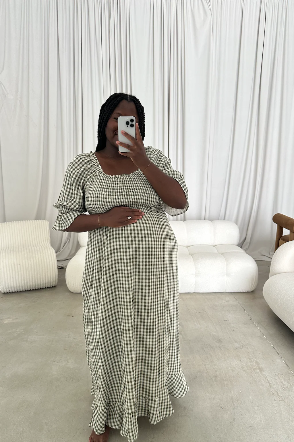 Sienna 100% Cotton Puff Sleeve Maxi Dress in Forest Plaid (Lined) - Bump Friendly - Image 18