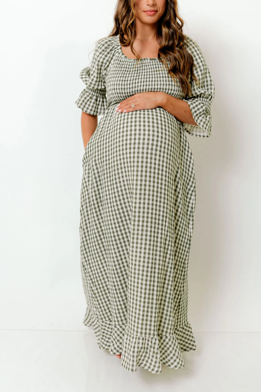 Sienna 100% Cotton Puff Sleeve Maxi Dress in Forest Plaid (Lined) - Bump Friendly - Image 19