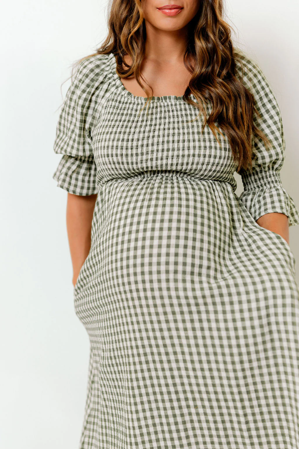 Sienna 100% Cotton Puff Sleeve Maxi Dress in Forest Plaid (Lined) - Bump Friendly - Image 20