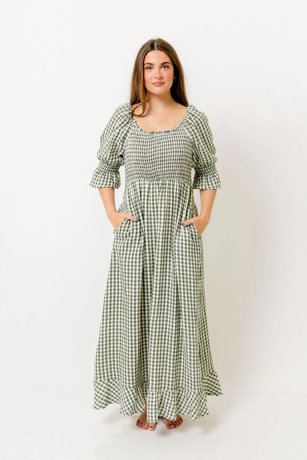 Sienna 100% Cotton Puff Sleeve Maxi Dress in Forest Plaid (Lined) - Bump Friendly - Image 23