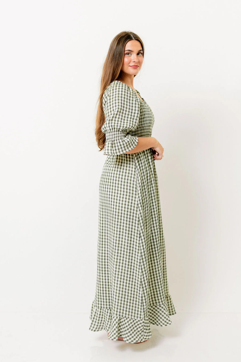 Sienna 100% Cotton Puff Sleeve Maxi Dress in Forest Plaid (Lined) - Bump Friendly - Image 24