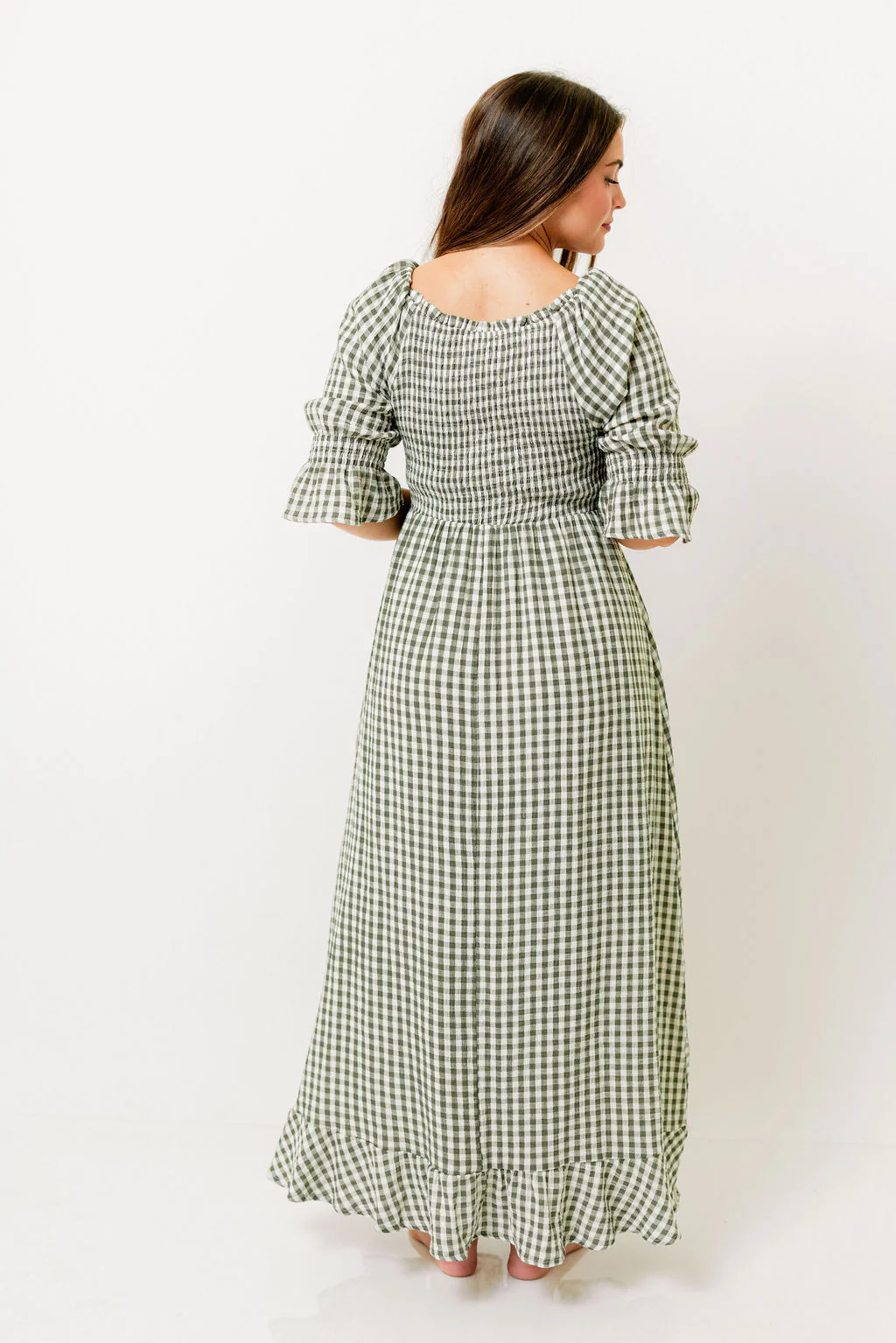 Sienna 100% Cotton Puff Sleeve Maxi Dress in Forest Plaid (Lined) - Bump Friendly - Image 25