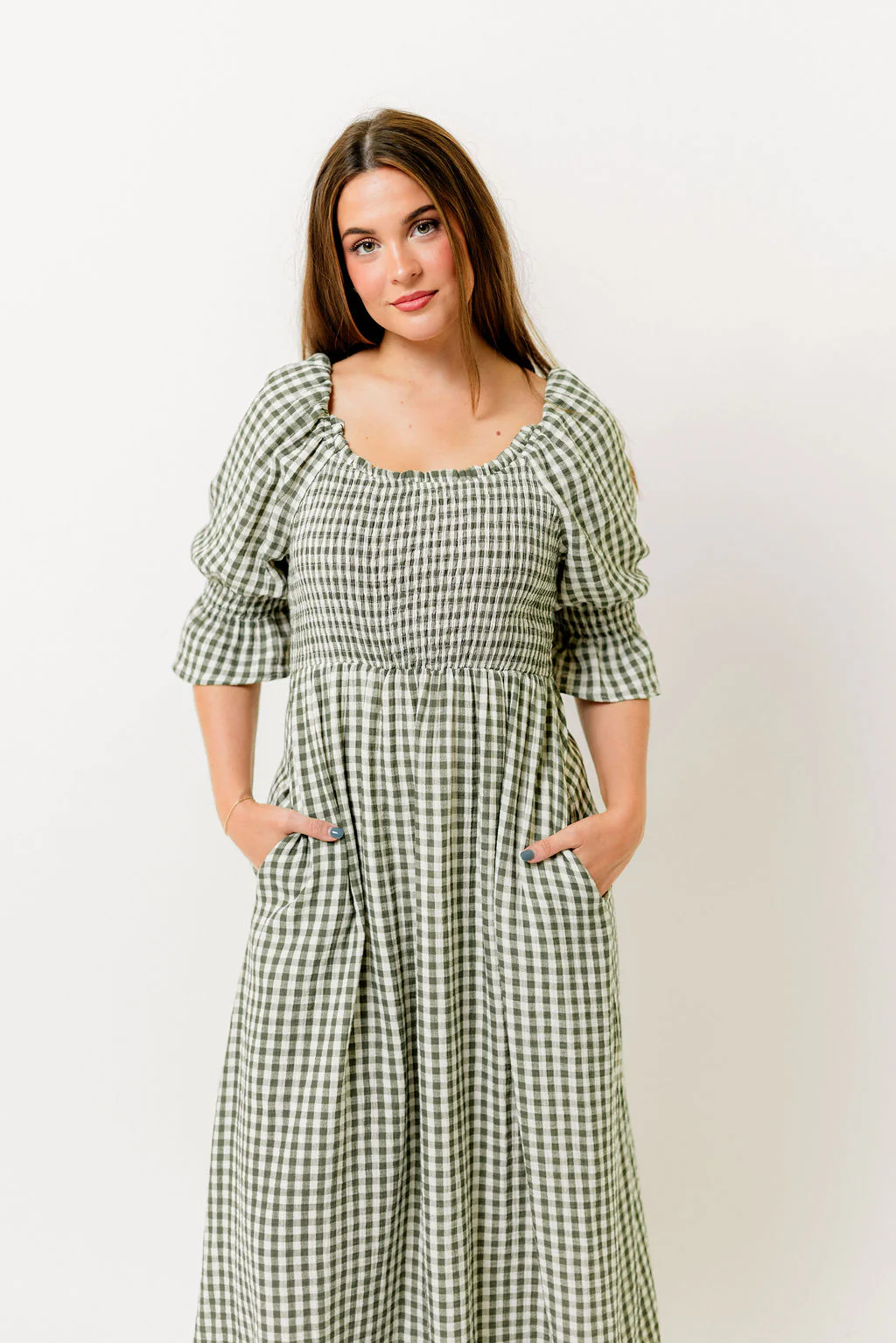 Sienna 100% Cotton Puff Sleeve Maxi Dress in Forest Plaid (Lined) - Bump Friendly - Image 29
