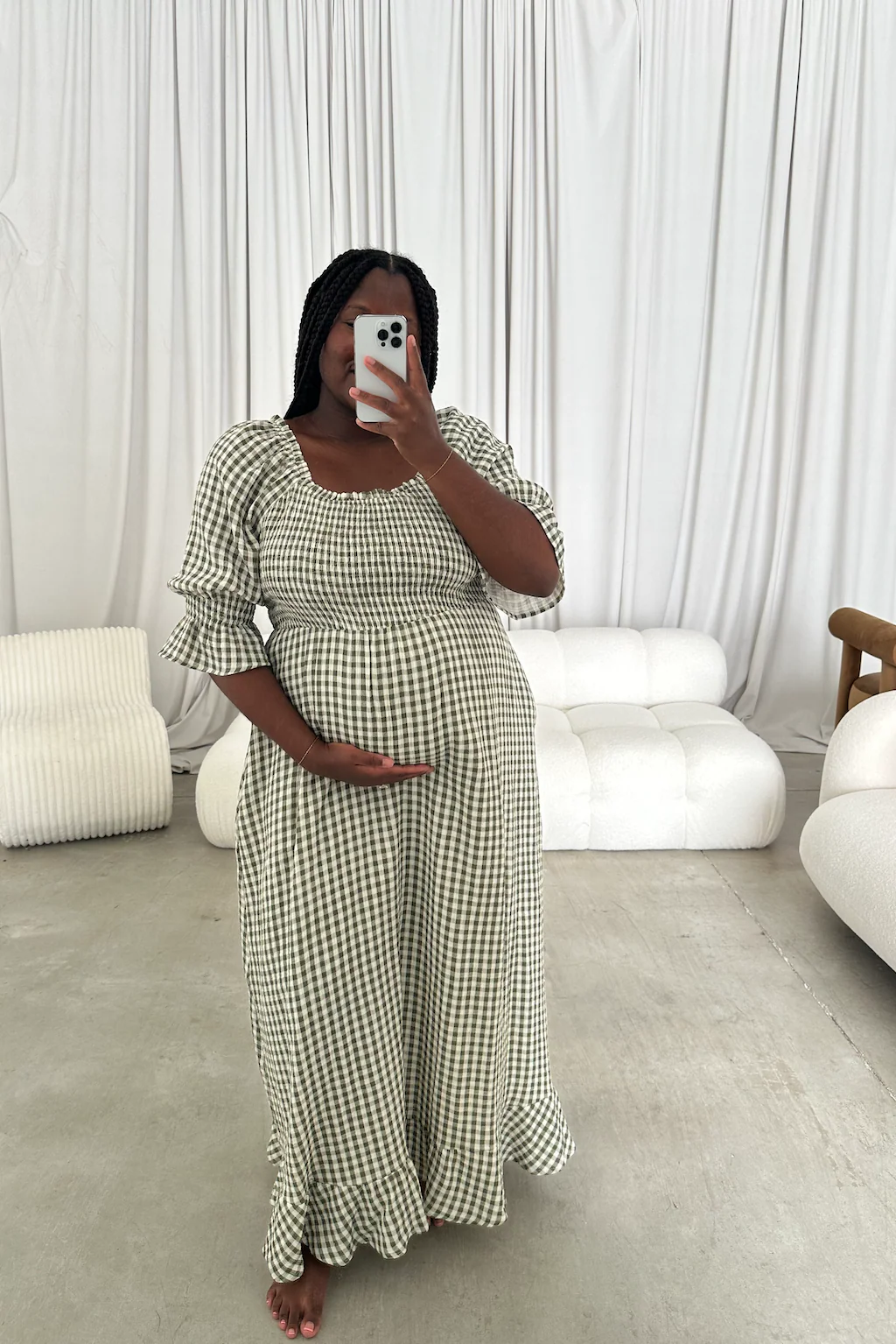 Sienna 100% Cotton Puff Sleeve Maxi Dress in Forest Plaid (Lined) - Bump Friendly - Image 5
