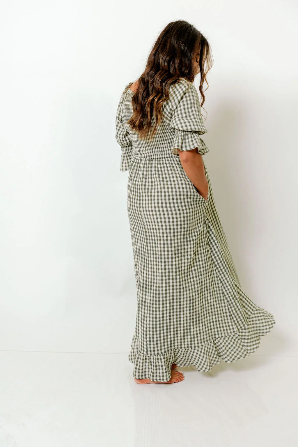 Sienna 100% Cotton Puff Sleeve Maxi Dress in Forest Plaid (Lined) - Bump Friendly - Image 7