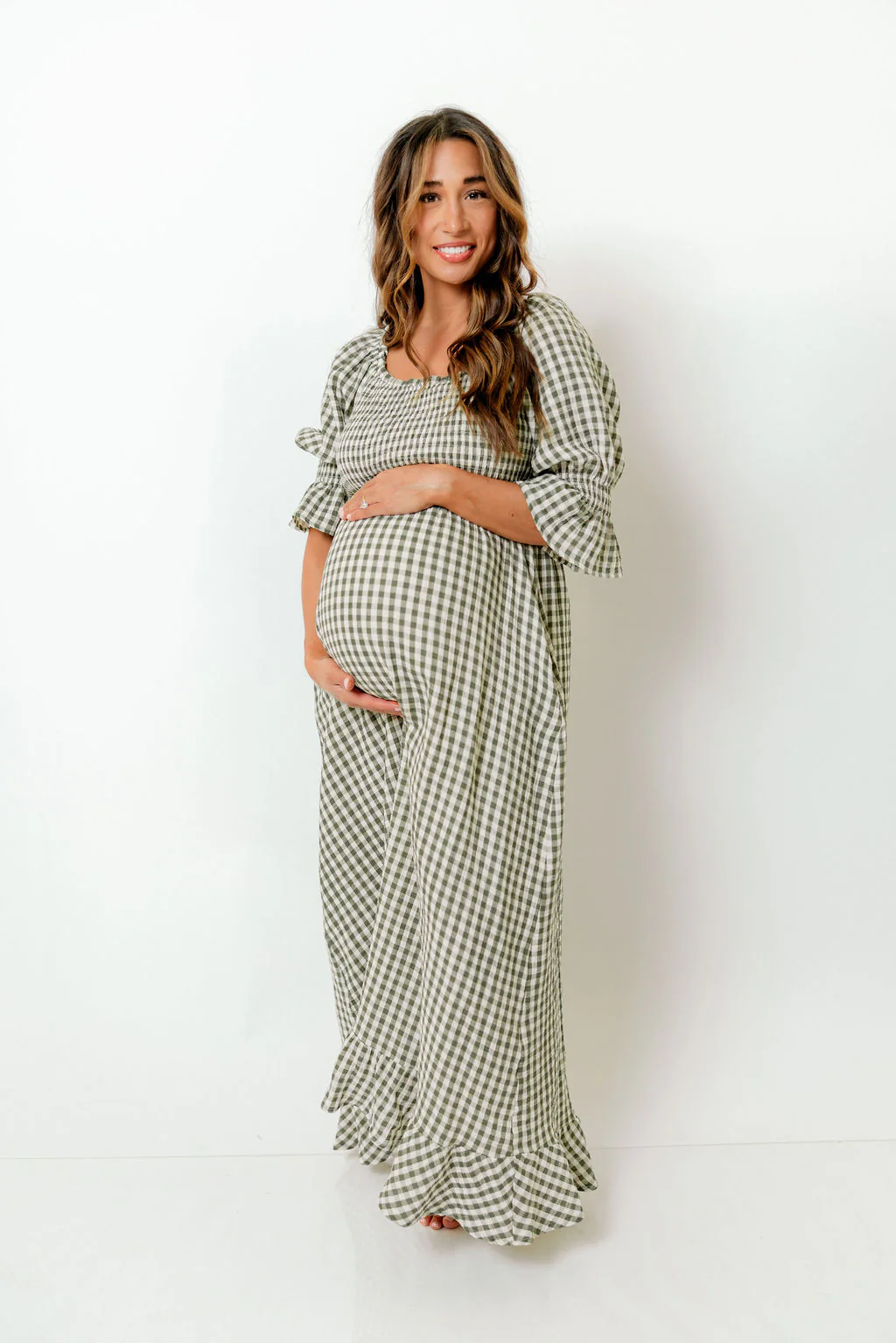 Sienna 100% Cotton Puff Sleeve Maxi Dress in Forest Plaid (Lined) - Bump Friendly - Image 9